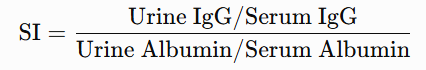 SI-Gleichung: Urin-Immunglobulin G zu Serum-Immunglobulin G, geteilt durch Urinalbumin zu Serumalbumin