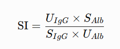 SI-Gleichung: Urin-IgG mal Serumalbumin, geteilt durch Serum-IgG mal Urinalbumin